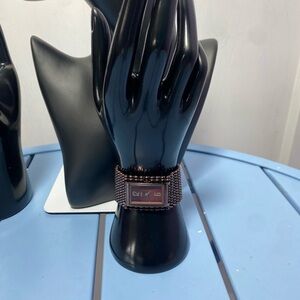 DKNY Women’s Bronze Beaded Bracelet Watch Brown Rectangular Dial